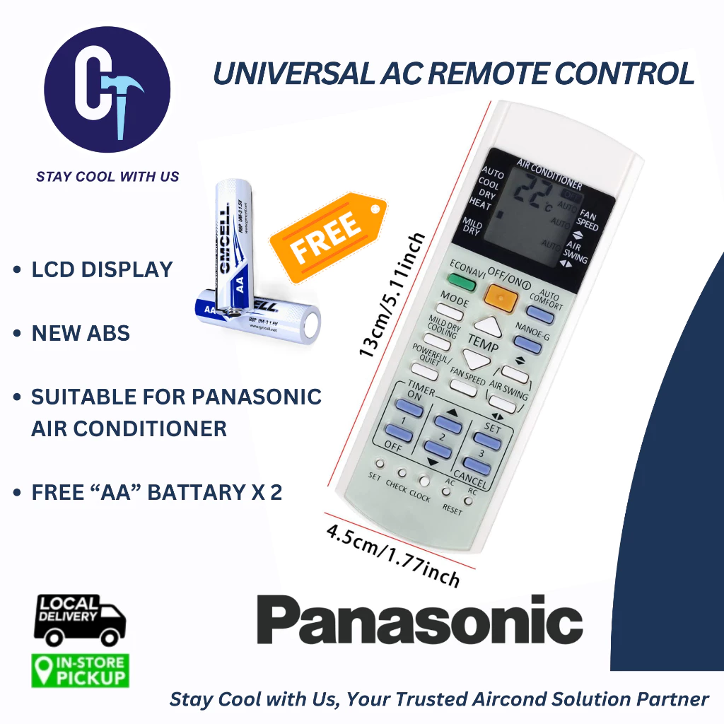 UNIVERSAL WIRELESS AIRCOND REMOTE CONTROL SUITABLE FOR ALL PANASONIC AIR CONDITIONER