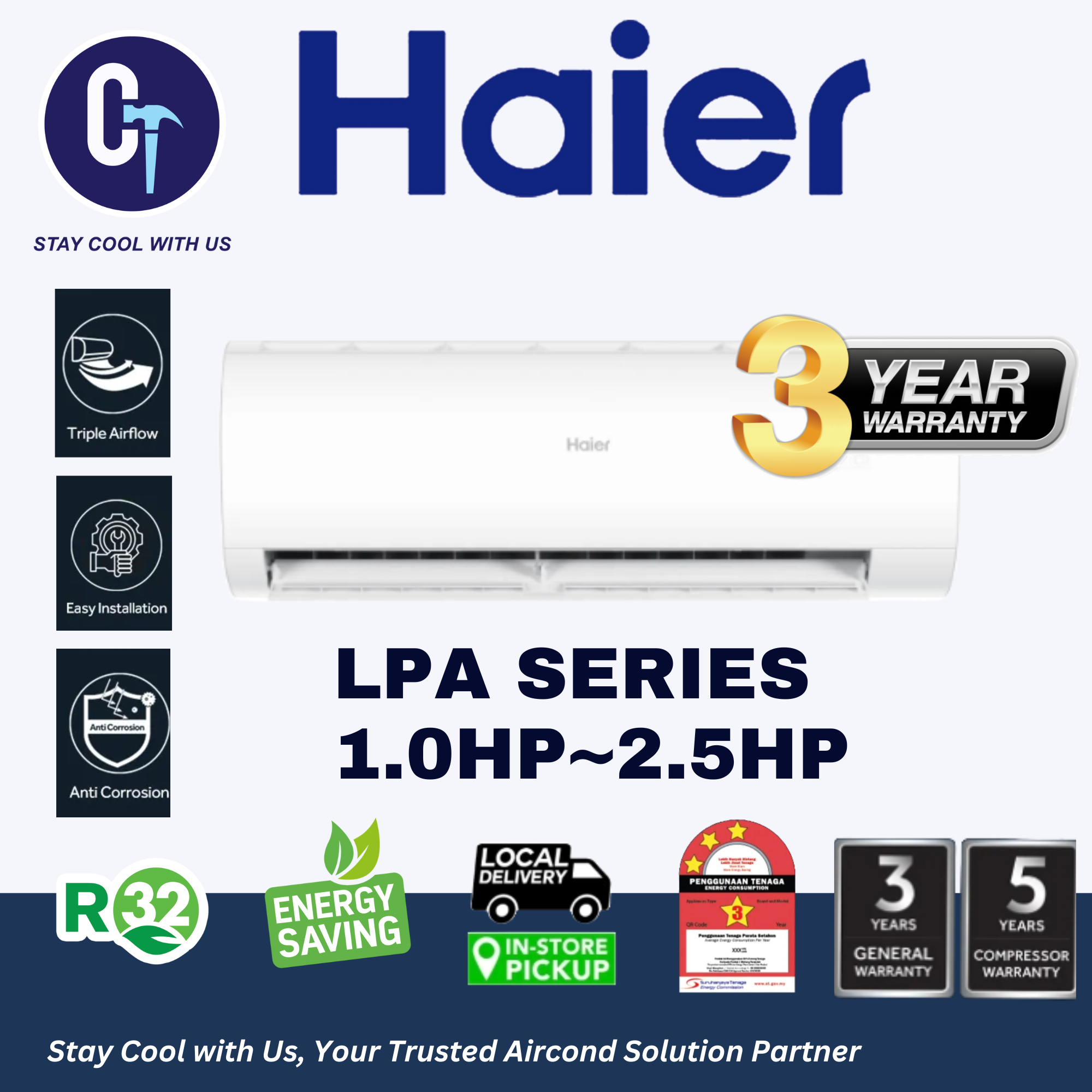Haier - New R32 Non-inveter Wall Mounted Air Conditioner (1.0hp-2.5hp) Ultimate Cool Series