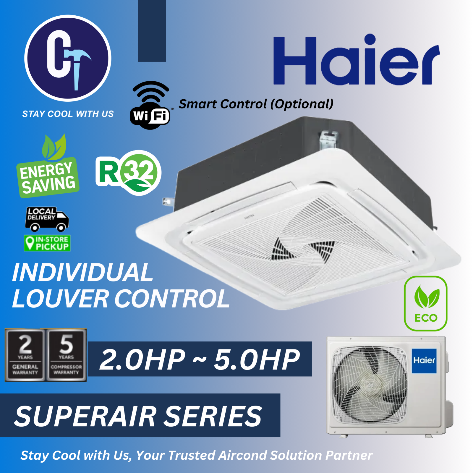 Haier R32 Superair Series Non-Inverter Ceiling Cassette 2.0HP-5.0HP