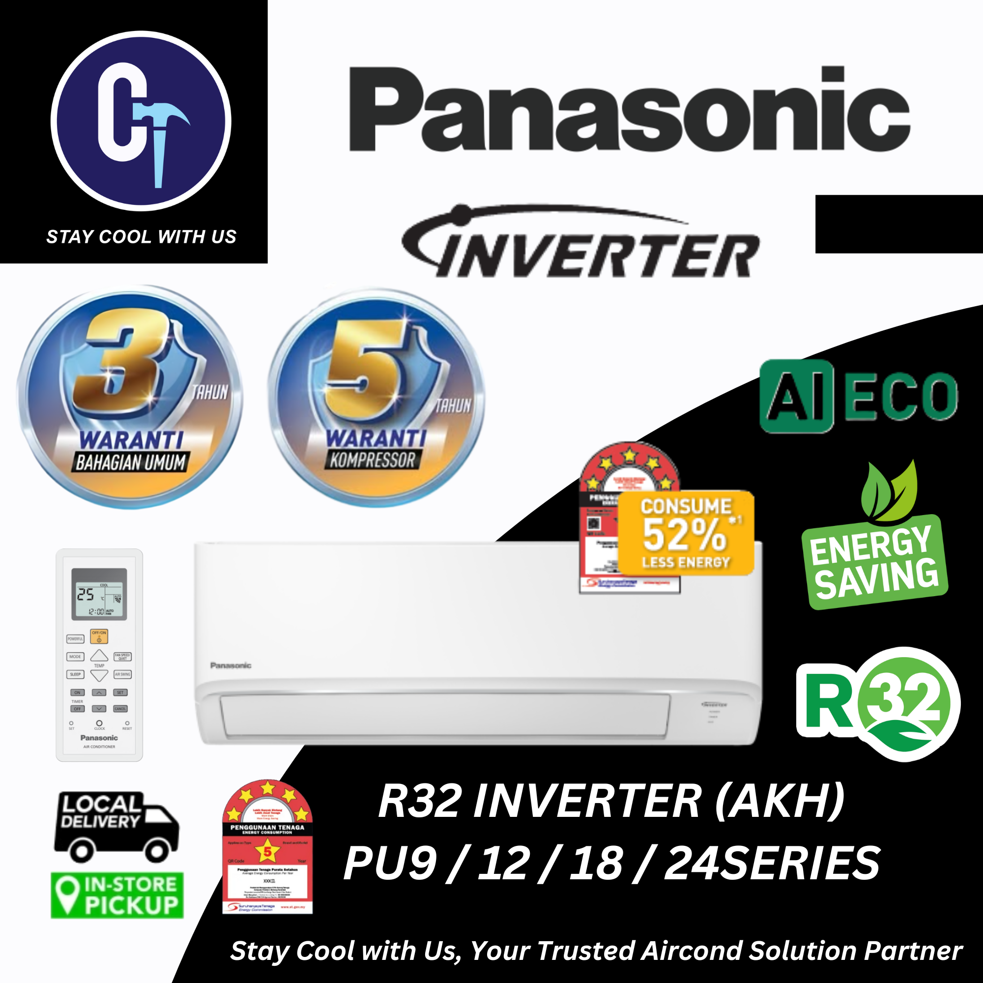 Panasonic R32 (New) Inverter Air Conditioner - PU-AKH (1.0HP - 2.5HP) Series