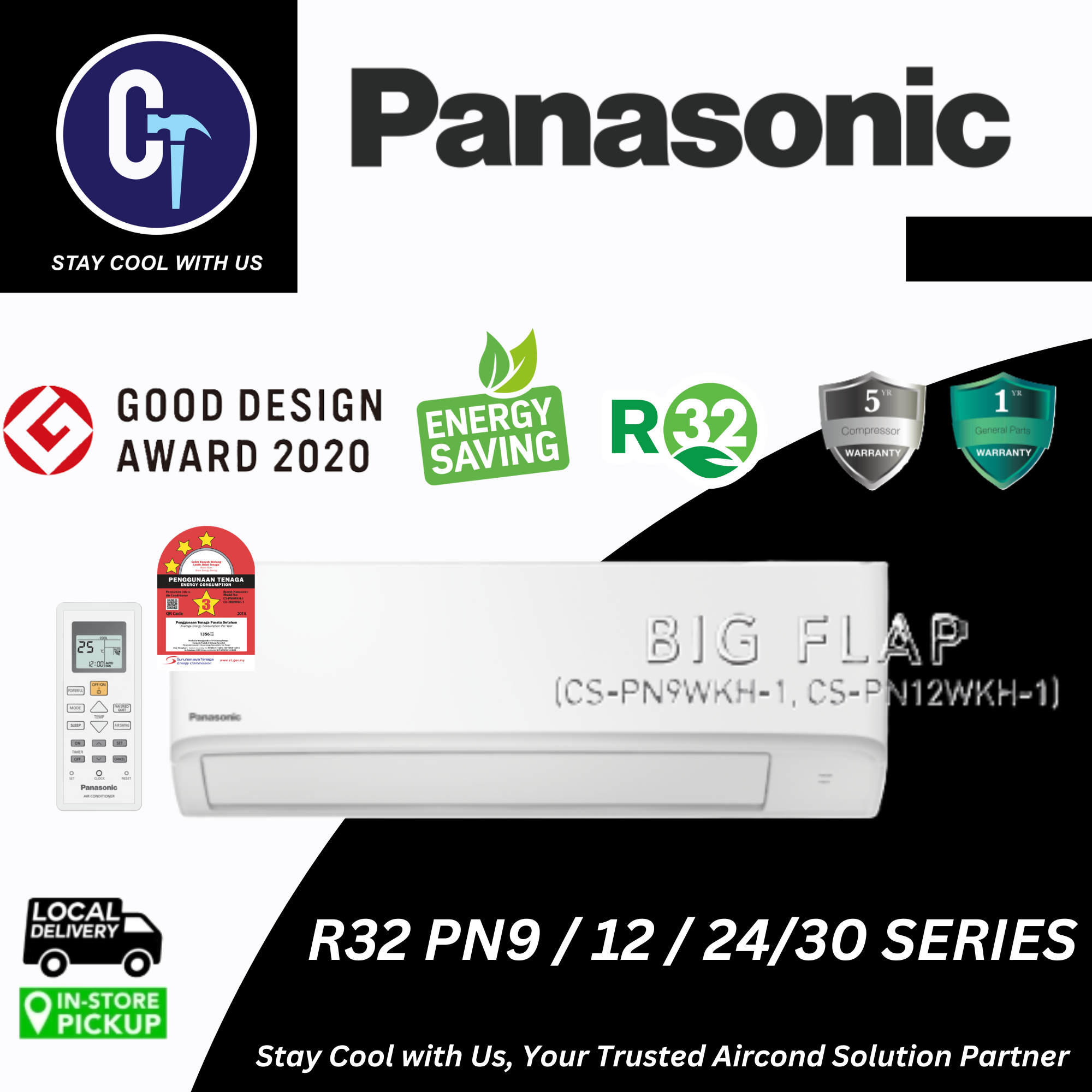 Panasonic R32 (New) Non- Inverter Air Conditioner -PN Series (1.0HP - 3.0HP)