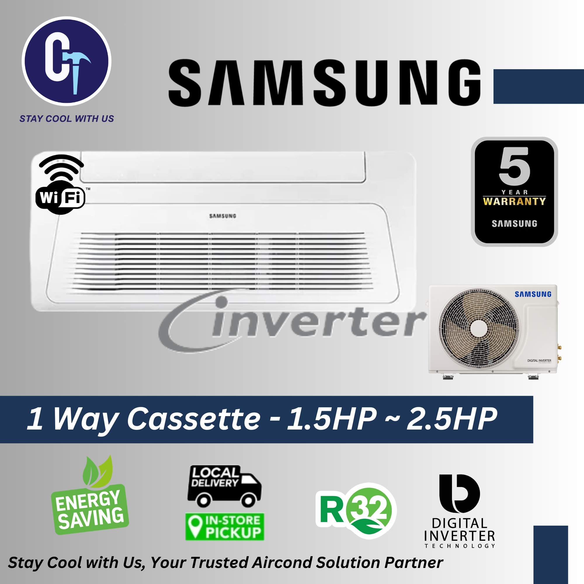 SAMSUNG 1 Way Inverter Ceiling Cassette Air Conditioner (1.5HP / 2.0HP / 2.5HP) R32/R410A Series - Image 6