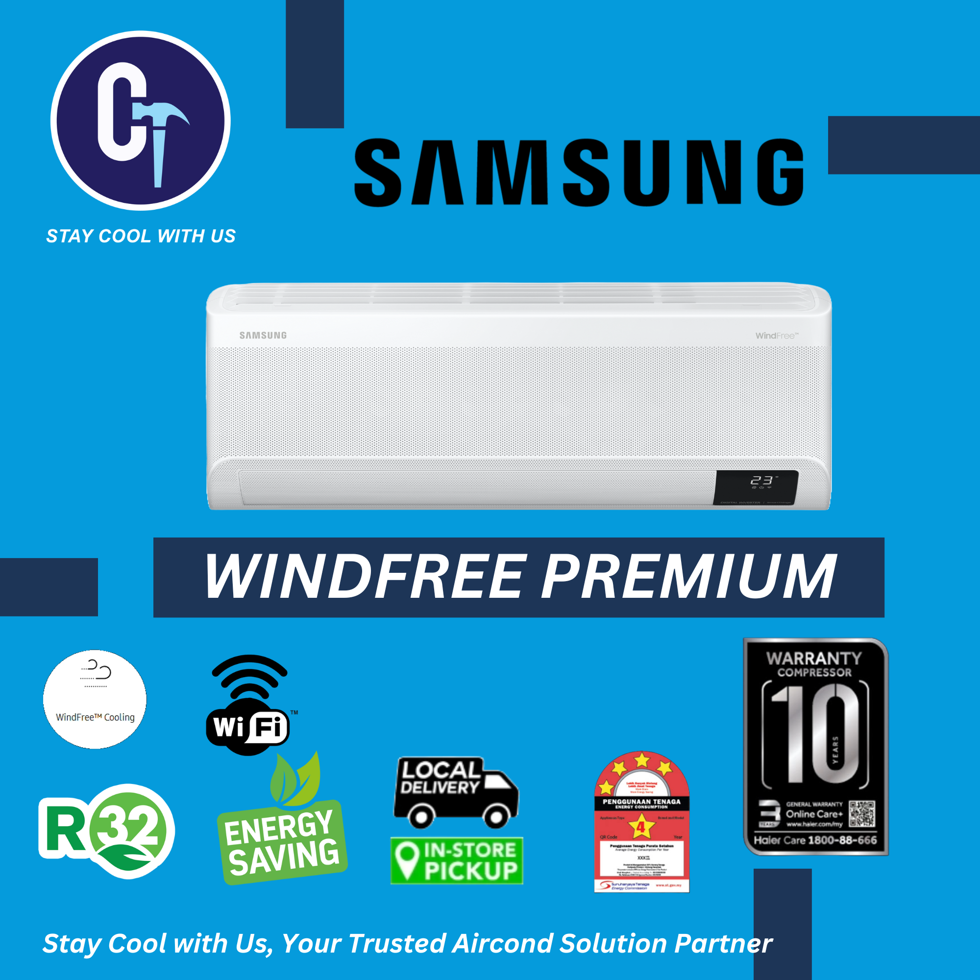 Samsung R32 Inverter Windfree Air-Conditioner Premium & Deluxe Series (1.0HP - 2.5HP)