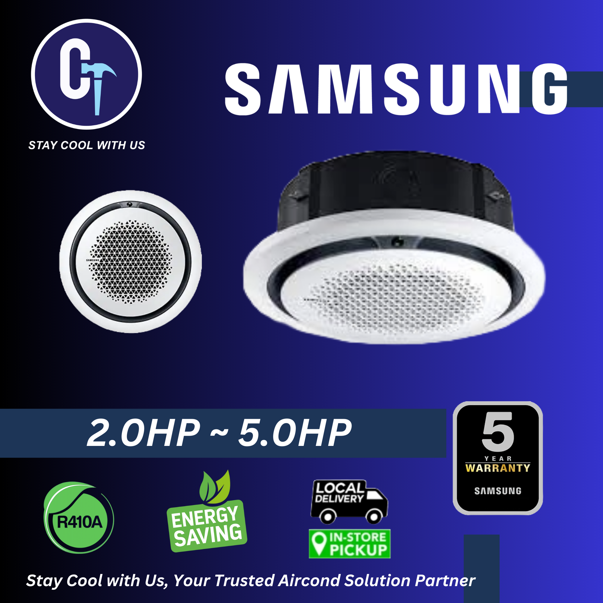 SAMSUNG 360 Round Inverter Ceiling Cassette Air Conditioner (2.0hp - 5.0hp) R410A Series